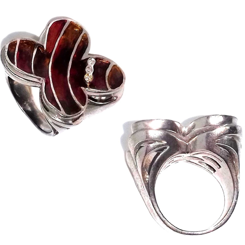 Made in Italy hand made Enamel, Diamonds ring